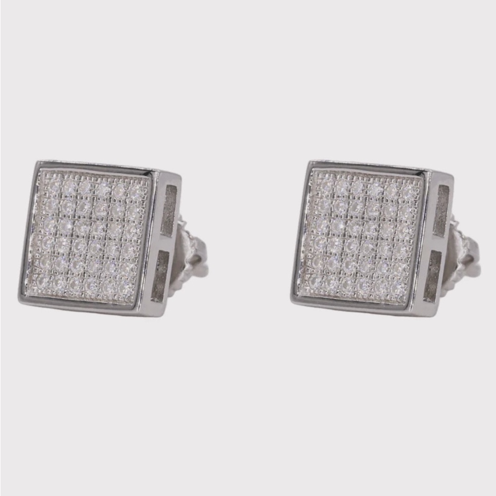 SQUARE ICED 925 SILVER VVS MOISSANITE DIAMOND EARRINGS